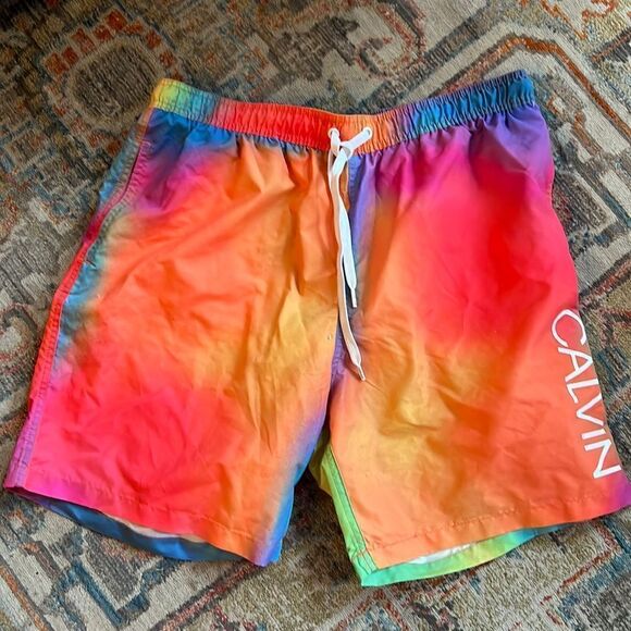 NWOT Calvin Klein Colorful Swim Board Shorts - L - Picture 1 of 3